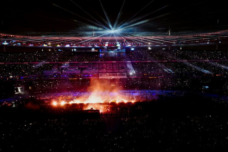 Fireworks explode during the Paris 2024 Paralympic Games Closing Ceremony at the Stade de France, in Saint-Denis, in the outskirts of Paris, on September 8, 2024. (Photo by Dimitar DILKOFF / AFP)