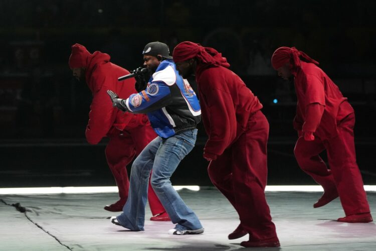 US rapper Kendrick Lamar performs during Super Bowl LIX Chiefs vs Eagles Apple Music Halftime Show at Caesars Superdome in New Orleans, Louisiana, February 9, 2025. (Photo by TIMOTHY A. CLARY / AFP)