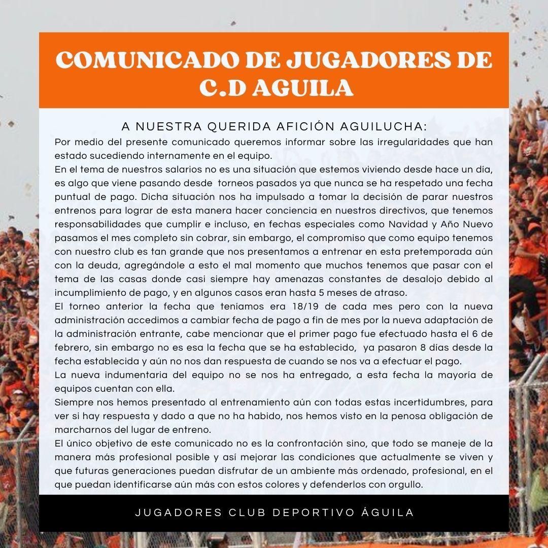 Los jugadores del Águila se quejan de problemas de salarios