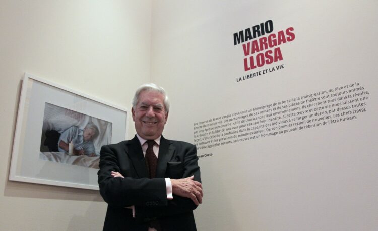 (FILES) Peruvian writer Mario Vargas Llosa is pictured as he visits an exibition about his work "Mario Vargas Llosa, La liberte et la vie (Freedom and life)," at the Maison de l'Amerique Latine on September 13, 2010 in Paris. Peruvian Nobel Prize winner Mario Vargas Llosa died aged 89 on April 13, 2025 in Lima, his family announced. (Photo by JACQUES DEMARTHON / AFP)