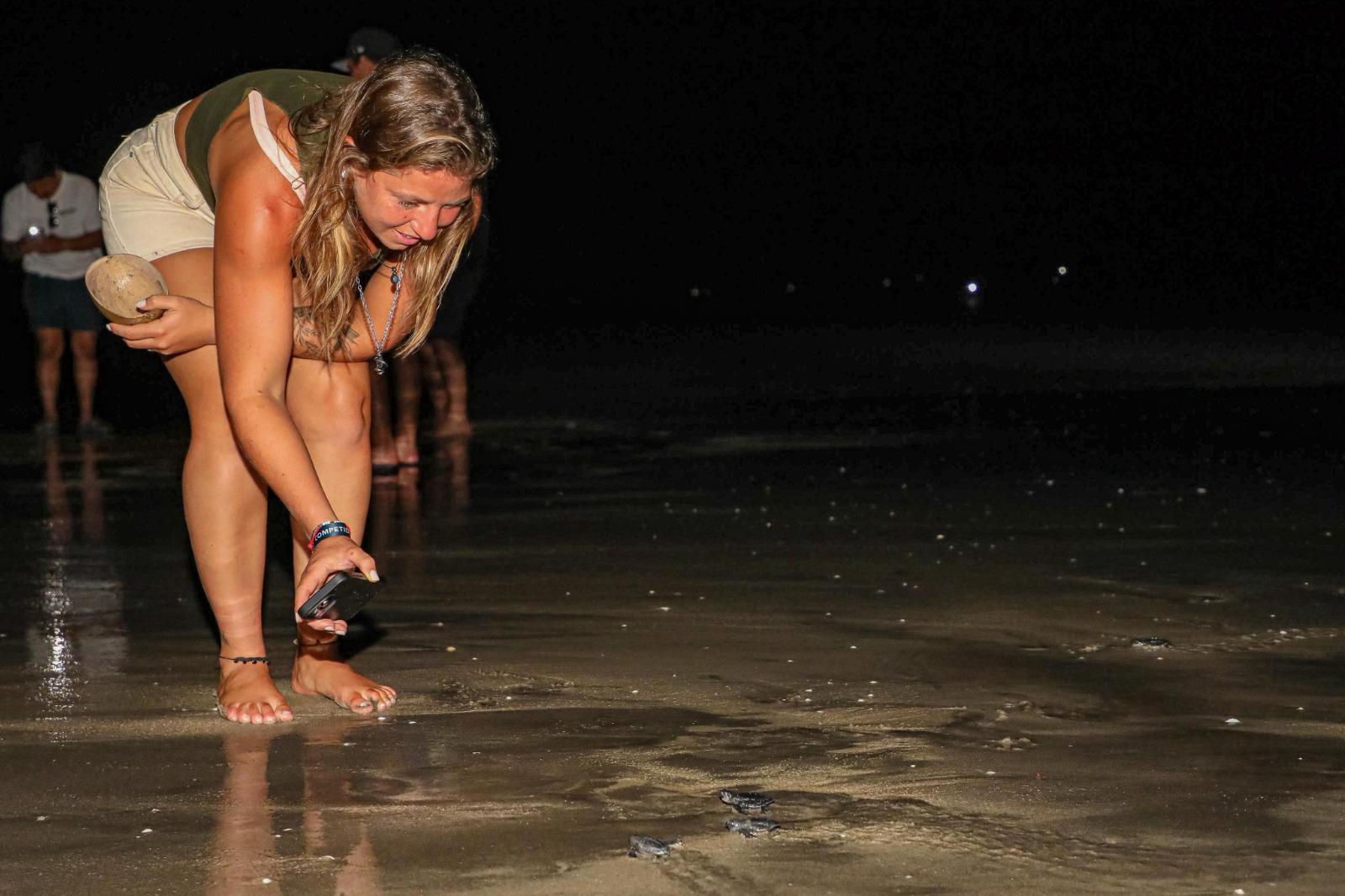 Surfistas internacionales liberan tortugas golfinas en El Espino, Usulután