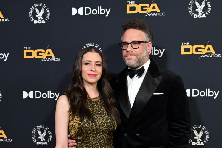 Canadian actor and comedian Seth Rogen (R) and his wife Lauren Miller Rogen attend the 78th Annual DGA (Directors Guild of America) awards at the Beverly Hilton hotel in Beverly Hills, California on February 7, 2026. (Photo by Lisa O'CONNOR / AFP)