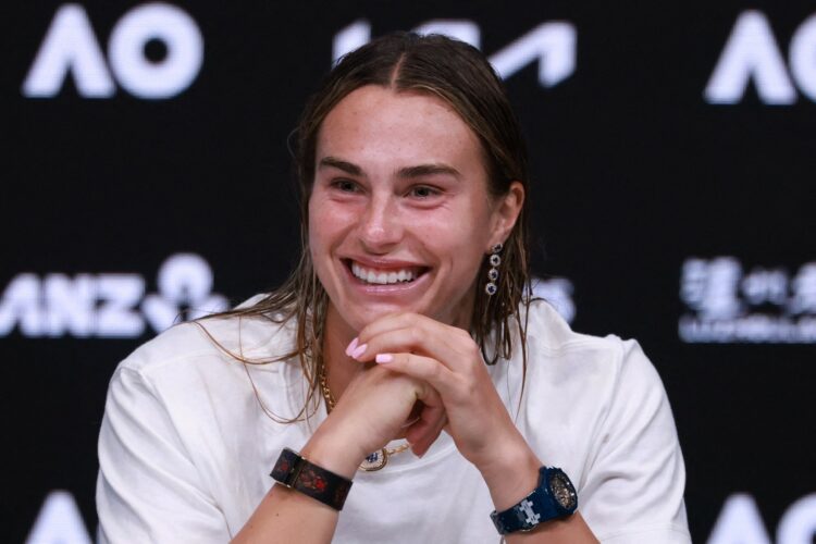 Belarus' Aryna Sabalenka speaks during a press conference after her defeat against Kazakhstan's Elena Rybakina during their women's singles final match on day fourteen of the Australian Open tennis tournament in Melbourne on January 31, 2026. (Photo by DAVID GRAY / AFP) / -- IMAGE RESTRICTED TO EDITORIAL USE - STRICTLY NO COMMERCIAL USE --