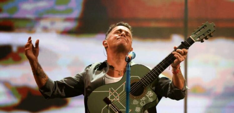 Spanish singer-songwriter Alejandro Sanz performs during his øY Ahora Que? tour at Campo Argentino de Polo in Buenos Aires on March 6, 2026. (Photo by Luis ROBAYO / AFP)