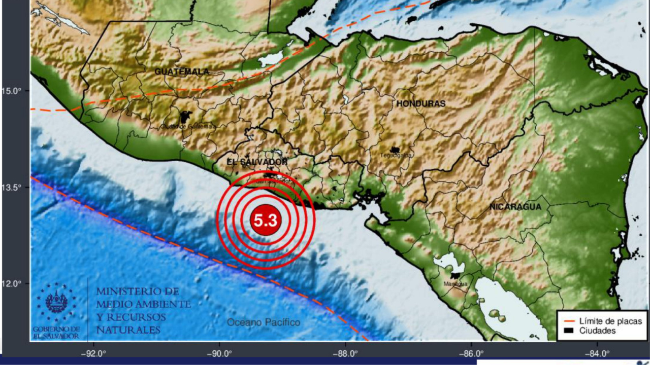 Sismo de magnitud 5.3 se registra la mañana de este viernes en El Salvador